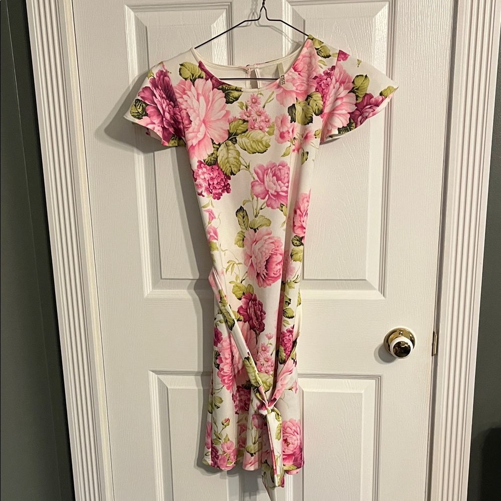 Floral Pink Tie-Waist Women’s Dress